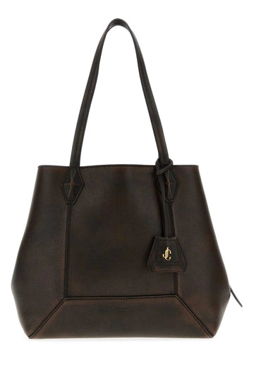 DARK BROWN LEATHER DIAMOND SHOPPING BAG