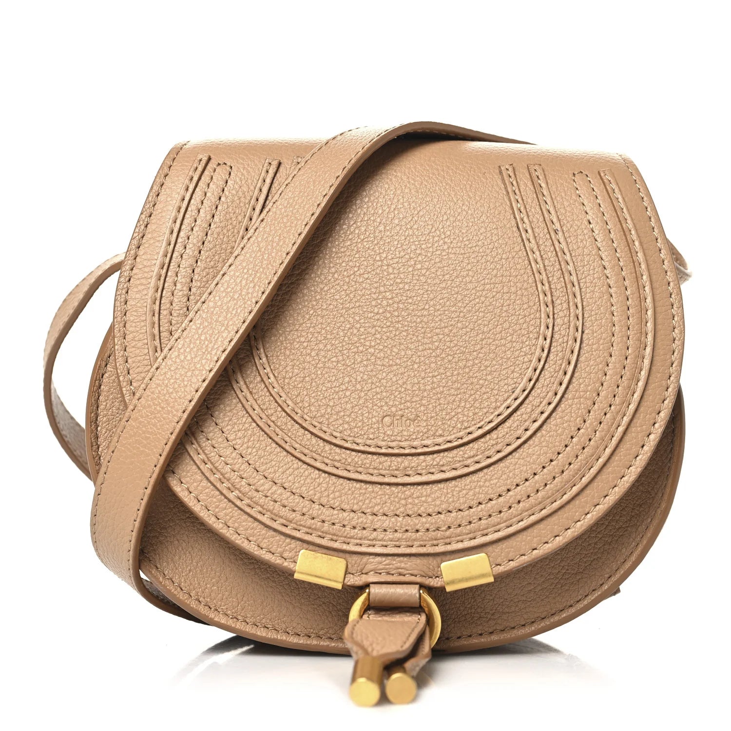 Grained Calfskin Small Marcie Saddle Bag Light Tan