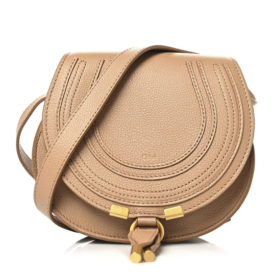 Grained Calfskin Small Marcie Saddle Bag Light Tan