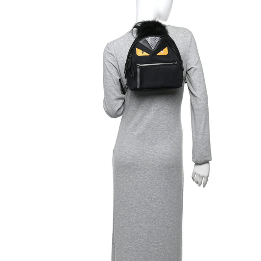 Nylon Vitello Dolce Goat Fox Fur Crocodile Monster Eyes Mini Backpack Black Sunflower