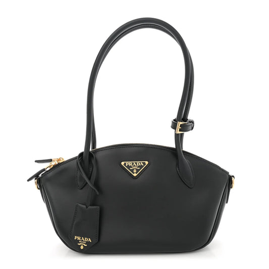 City Calf Small Triangle Shoulder Bag Black