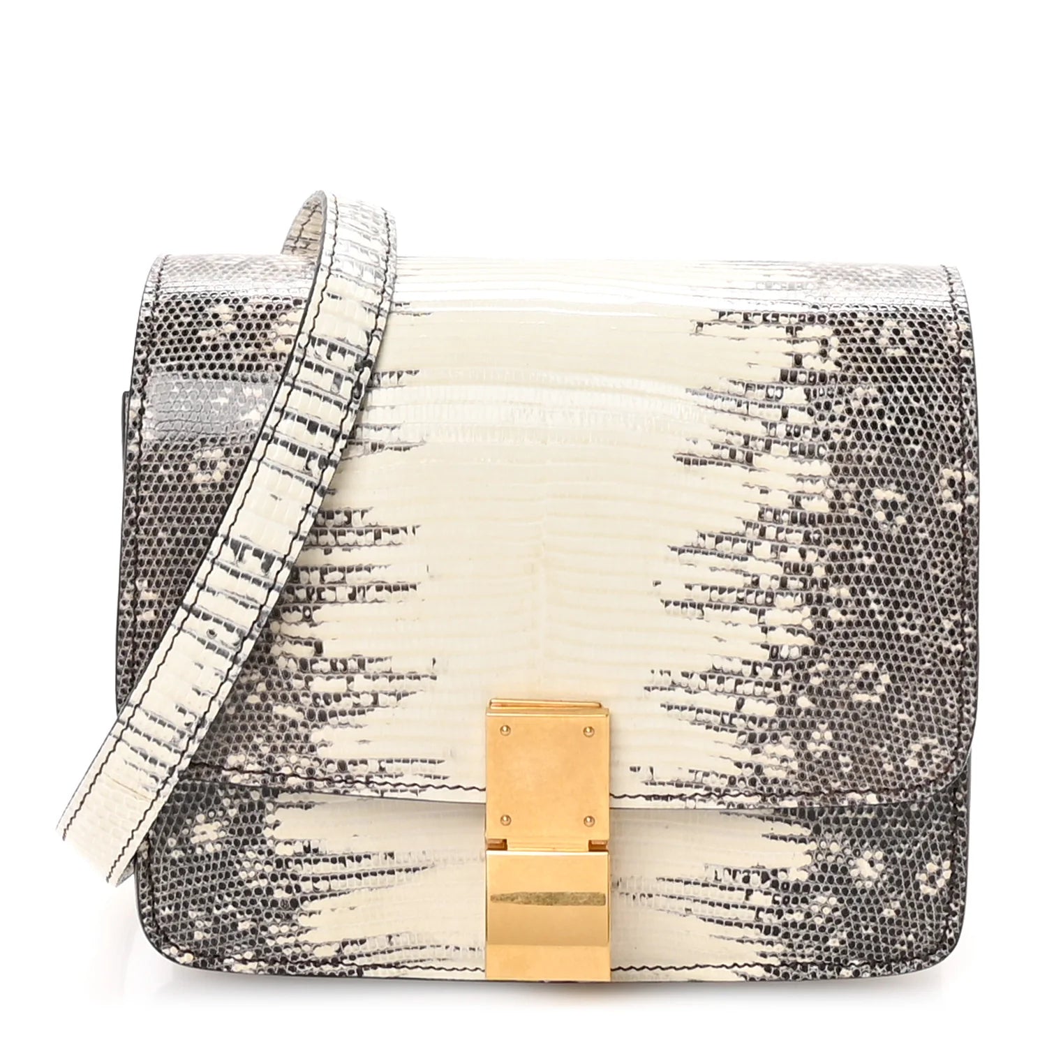 Lizard Small Classic Box Flap Bag Natural