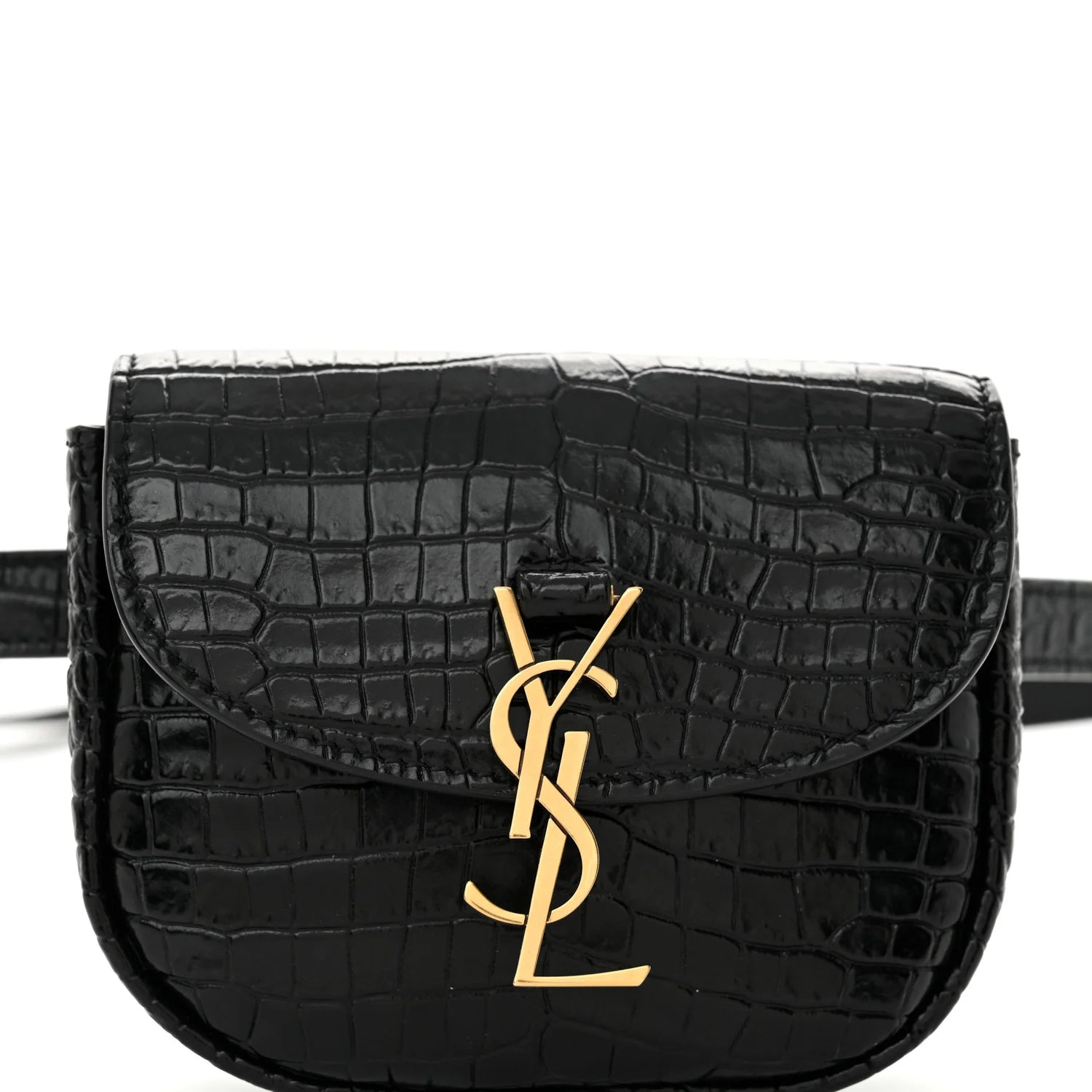 Crocodile Embossed Calfskin Small Kaia Satchel Black