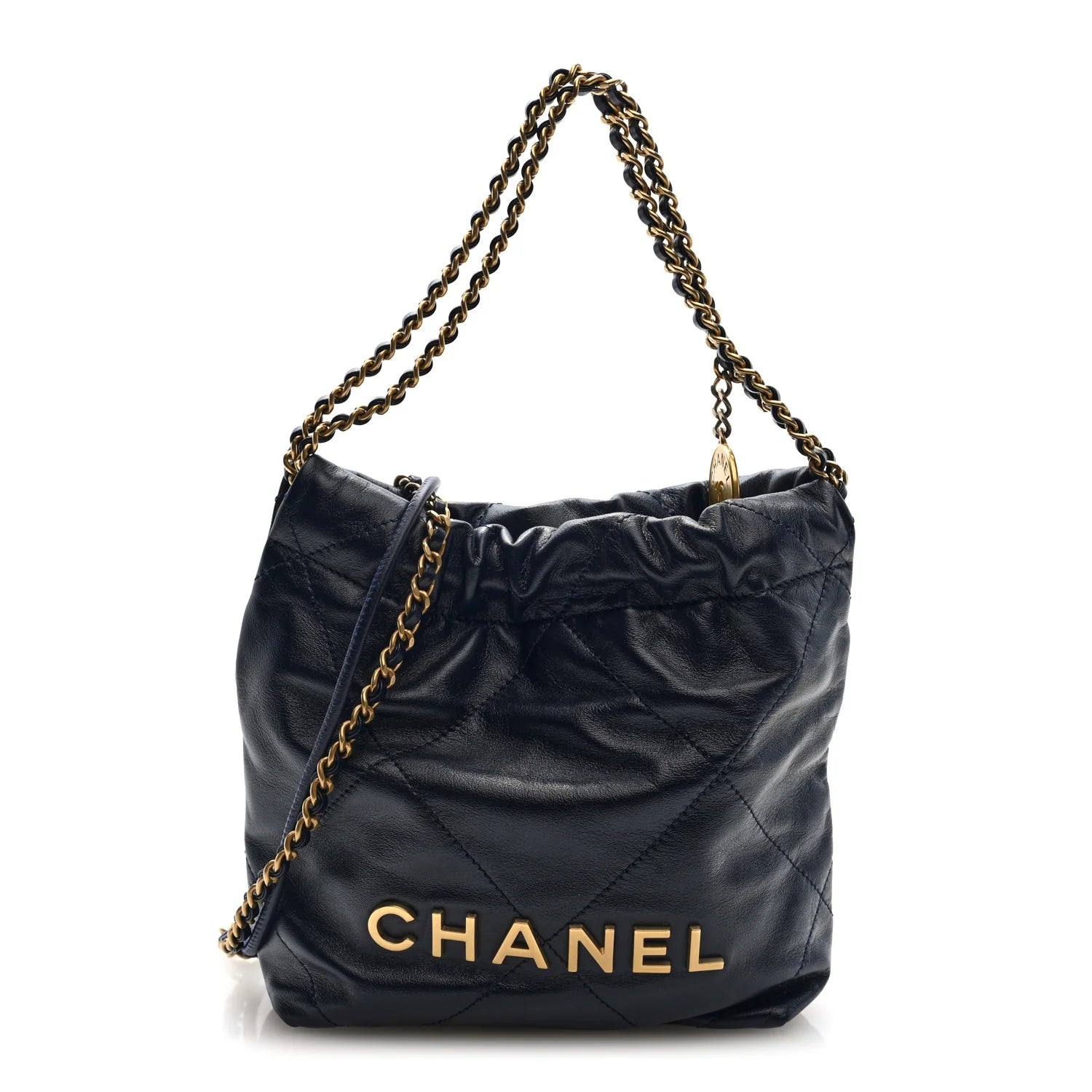 Shiny Calfskin Quilted Mini  22 Navy Blue