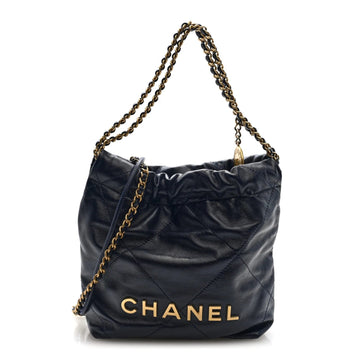 Shiny Calfskin Quilted Mini  22 Navy Blue