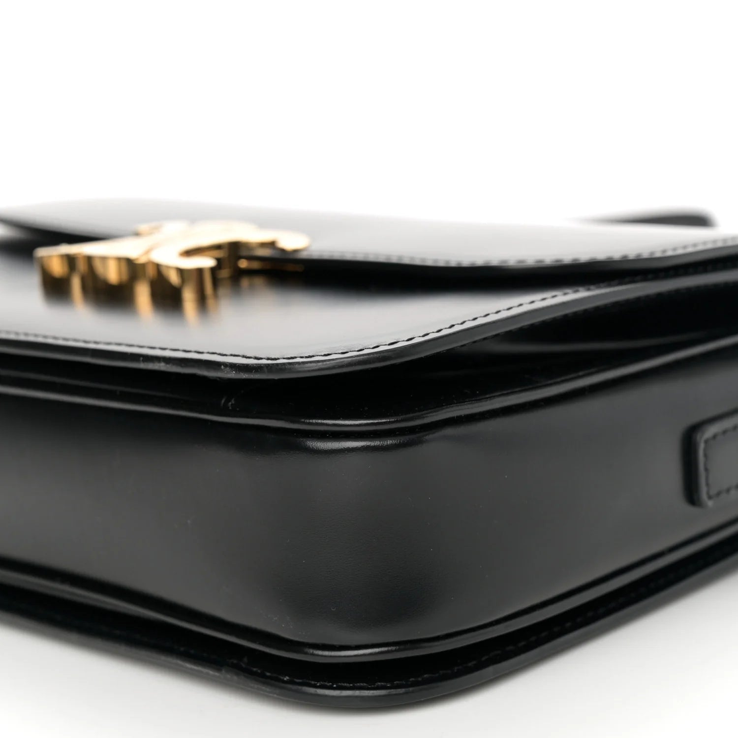 Shiny Calfskin Medium Triomphe Shoulder Bag Black
