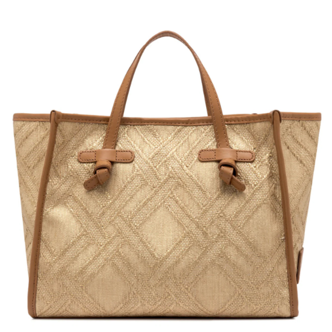 MARCELLA 32 SHOPPING BAG in RAFFIA and COTTON JACQUARD FABRIC