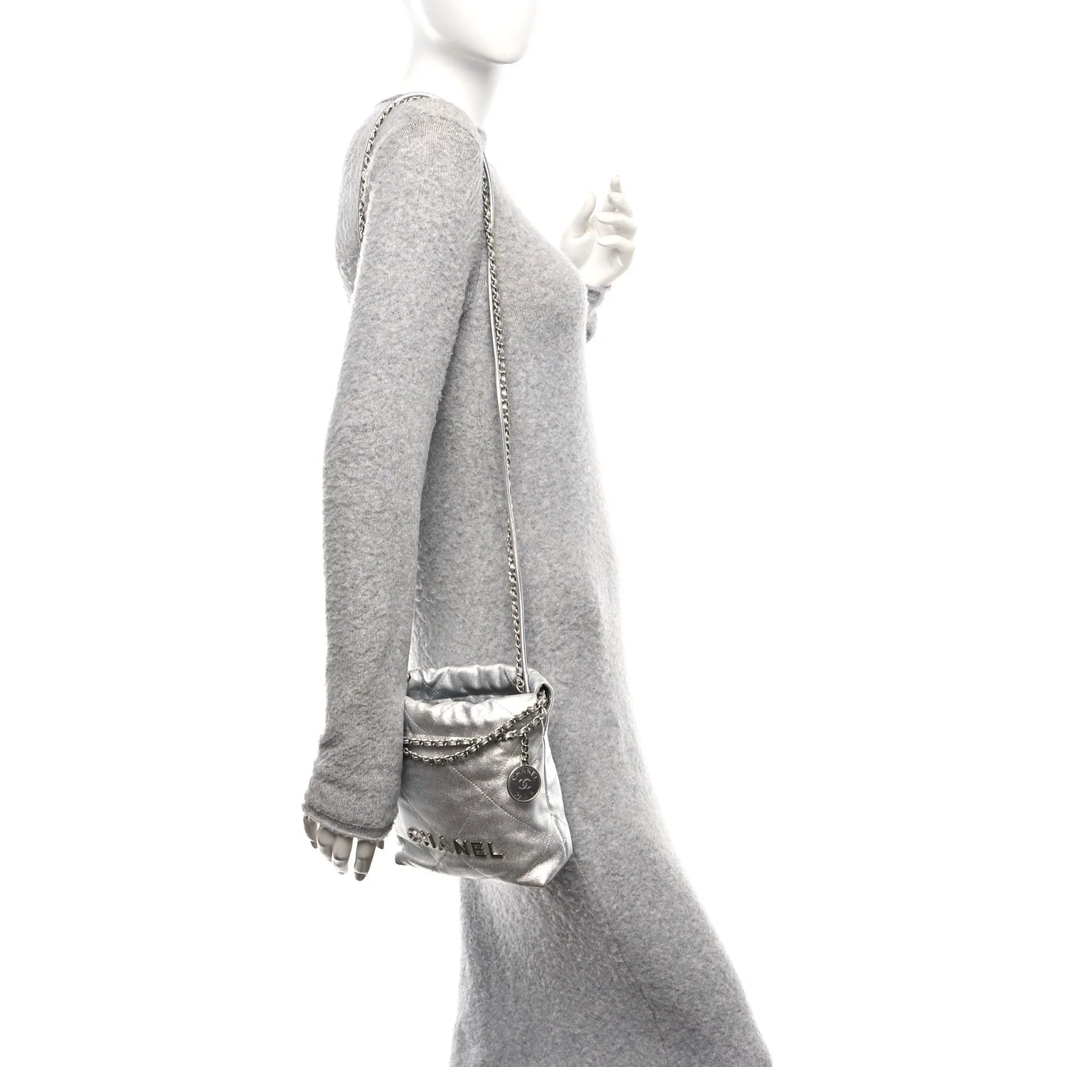 Metallic Lambskin Quilted Mini  22 Silvery