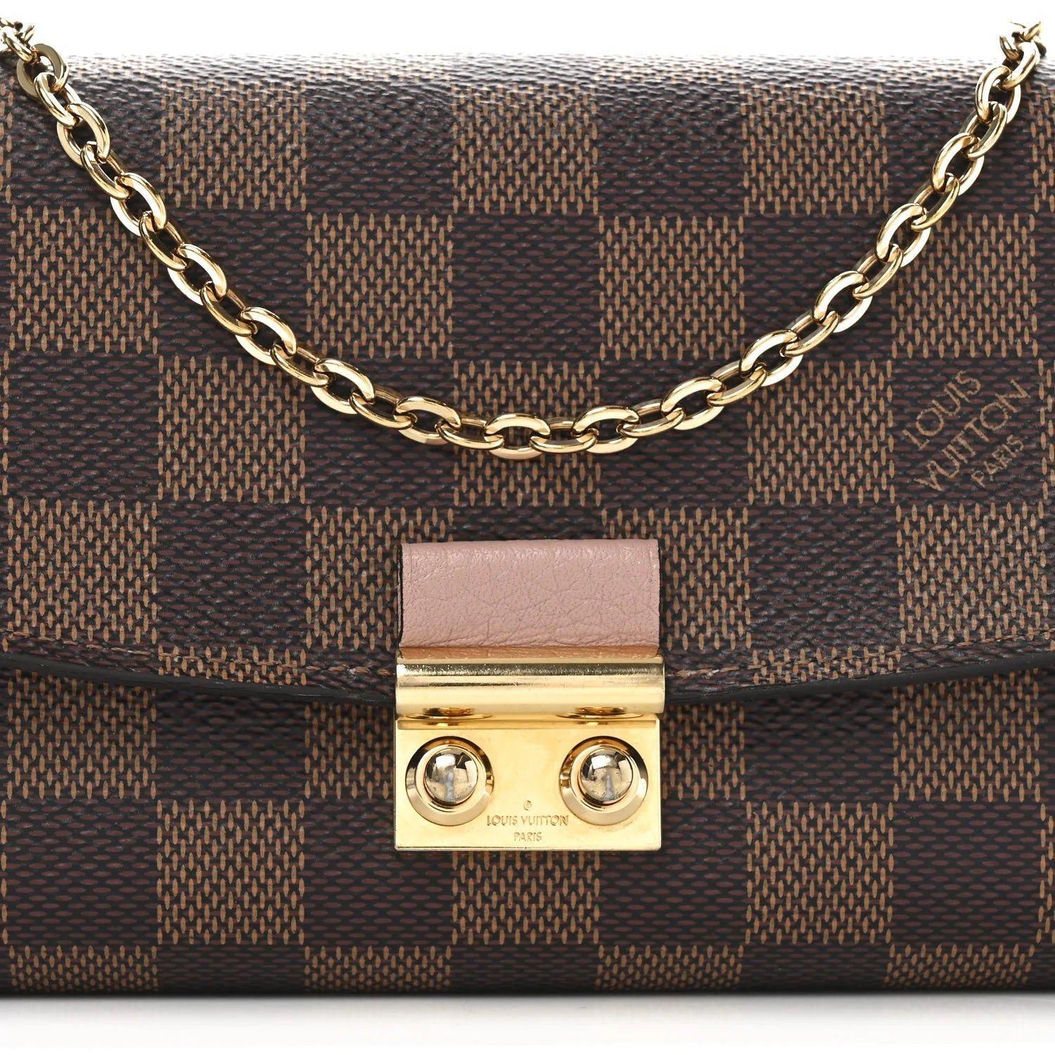 Damier Ebene Croisette Chain Wallet Rose Ballerine