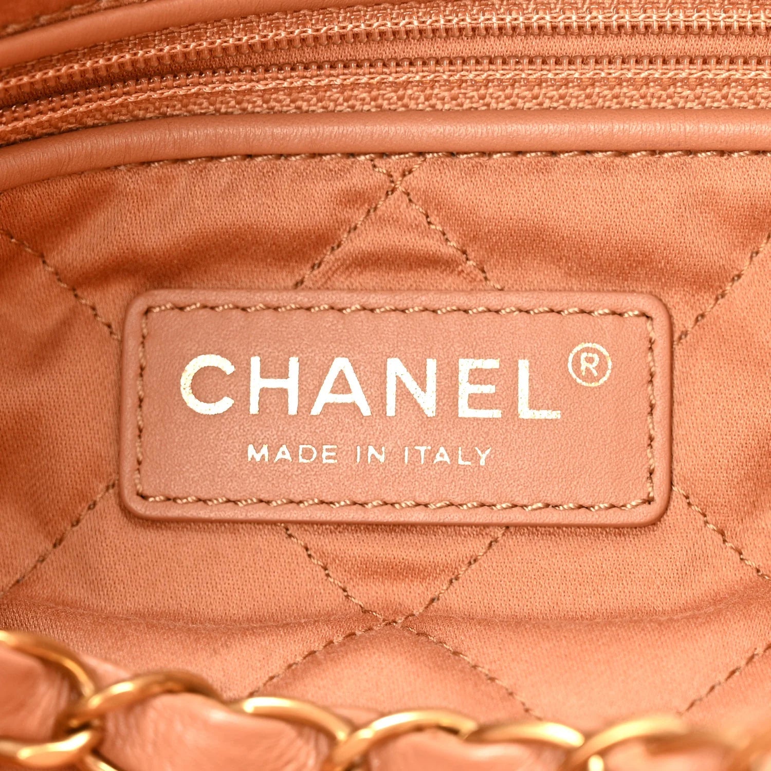 Shiny Calfskin Quilted  22 Camel