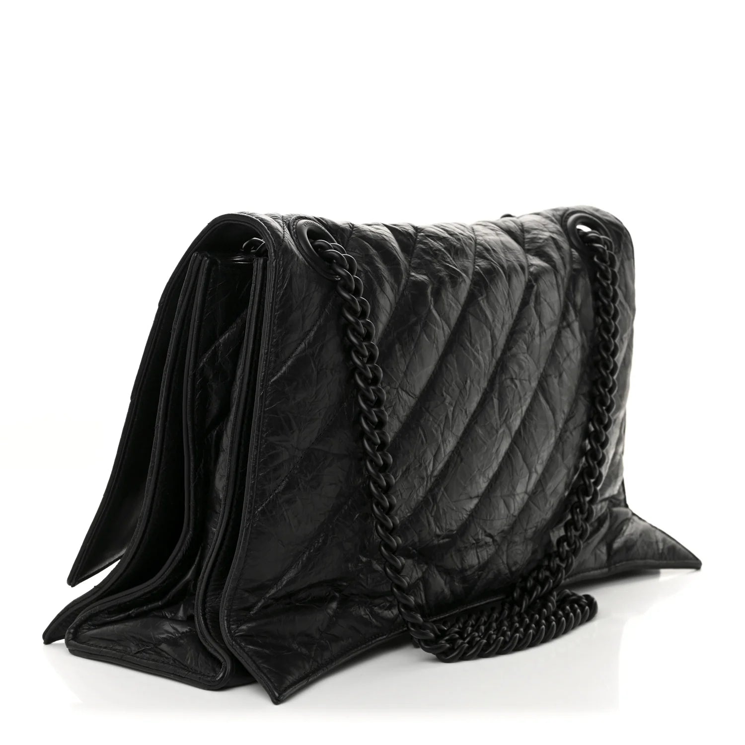 Crushed Calfskin Quilted Matte Black Hardware Large Crush Chain Bag Black