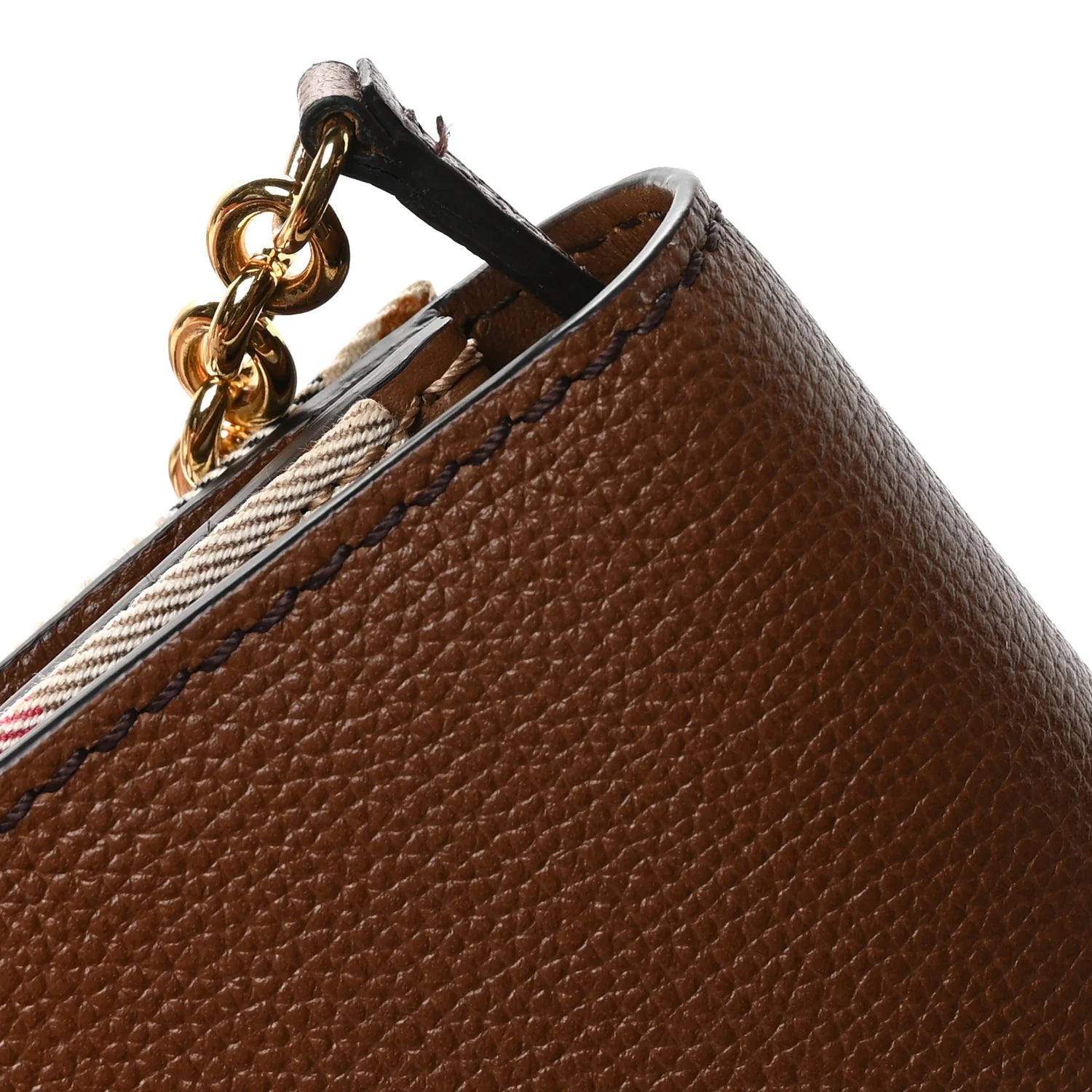 Grained Calfskin House Check Tartan Mix Hampshire Wallet on Chain Tan