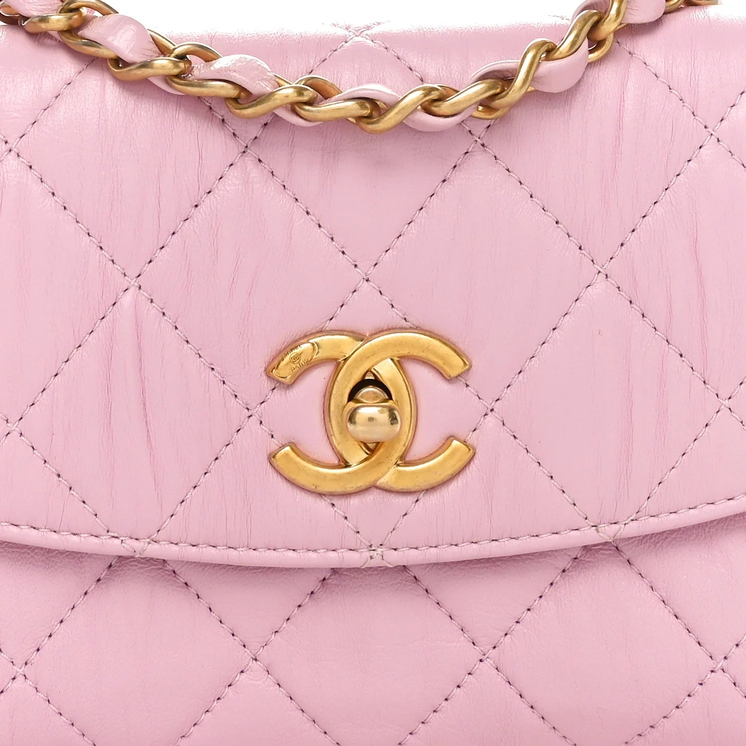 Crumpled Lambskin Quilted Mini CC Links Top Handle Flap Light Pink