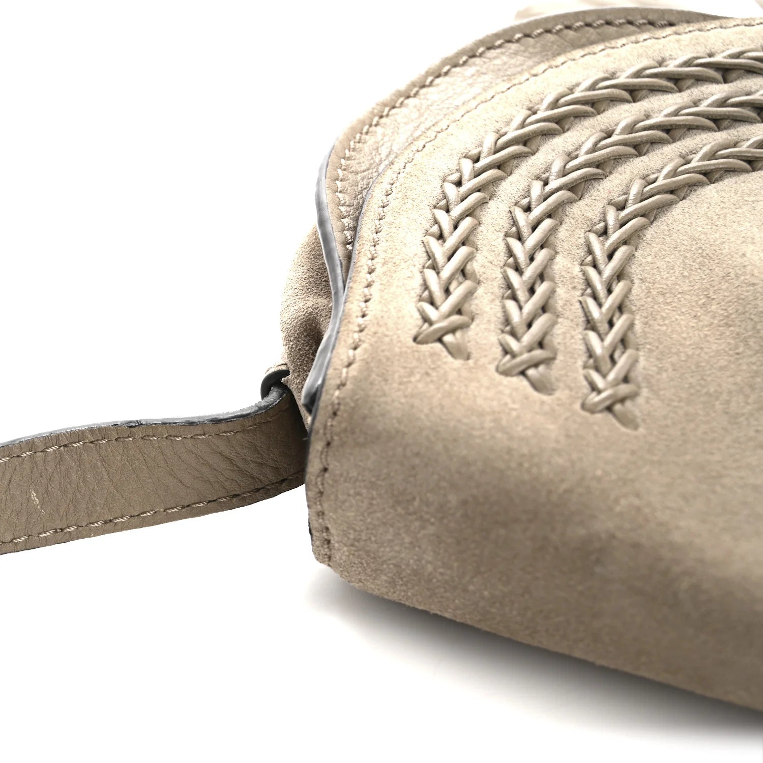 Suede Calfskin Braided Mini Marcie round Crossbody Bag Motty Grey