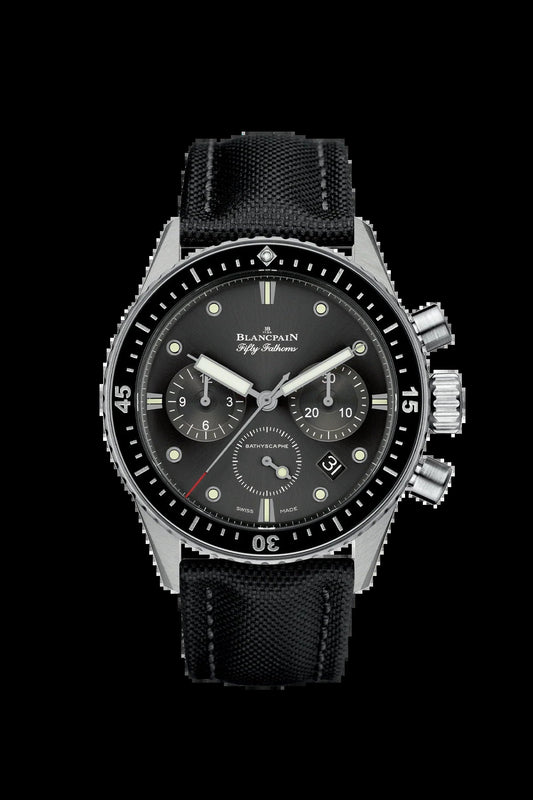 Unworn  Fifty Fathoms Bathyscaphe Chronographe Flyback, Stainless Steel, 43Mm, Ref# 5200-1110-B52A, Box and Papers