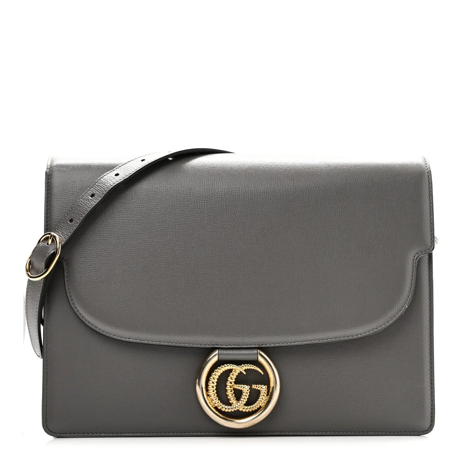 Textured Calfskin Medium Torchon GG Ring Shoulder Bag Grey