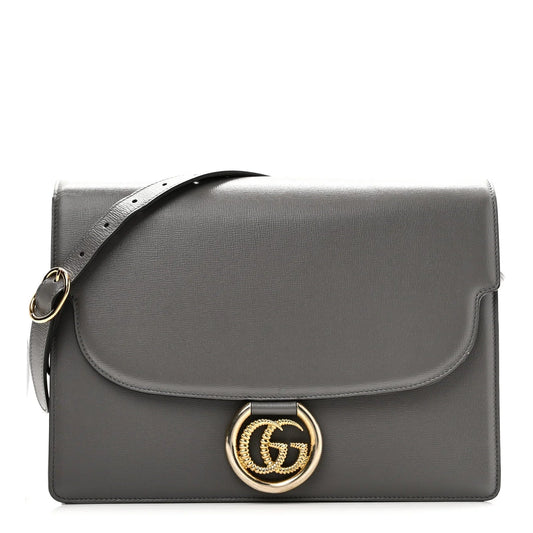 Textured Calfskin Medium Torchon GG Ring Shoulder Bag Grey