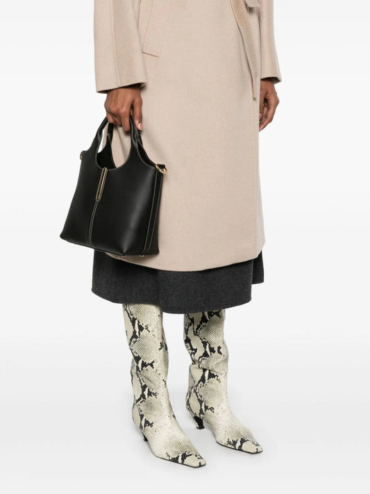 LEATHER MINI SHOPPING TOTE BAG with BRANDED METAL BAR ACCESSORY