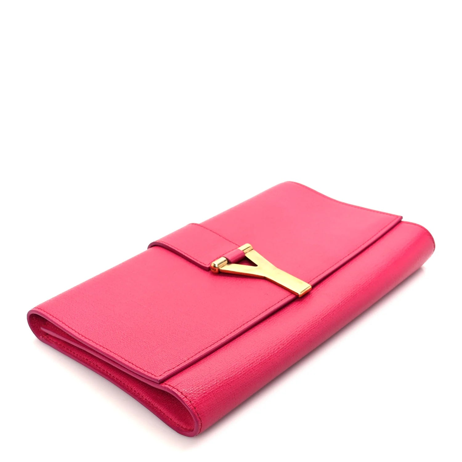 Textured Calfskin Y Ligne Clutch Fuchsia