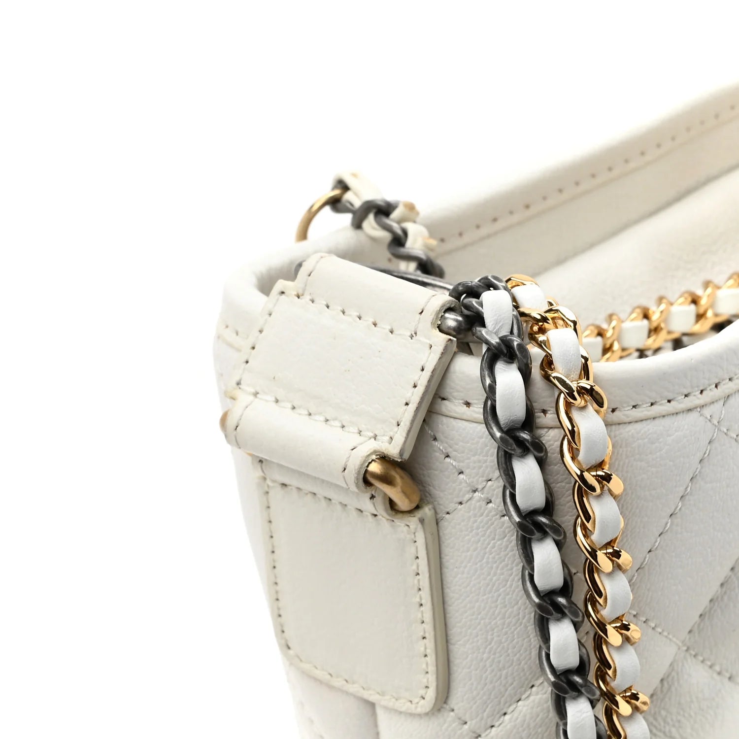 Patent Goatskin Quilted Medium Gabrielle Hobo White