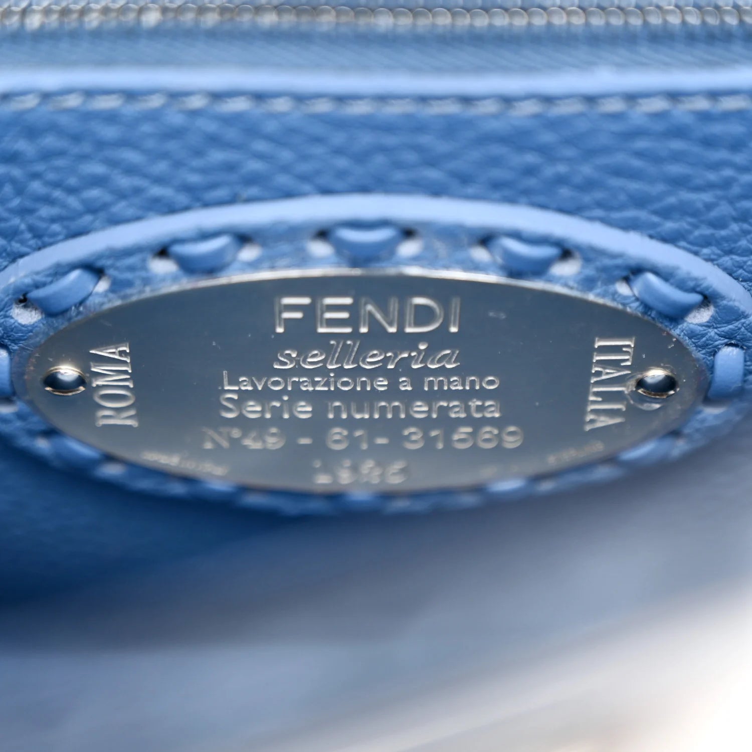 Cuoio Romano Selleria Macro Stitchings Mini Peekaboo Iconic Satchel Argento Blue