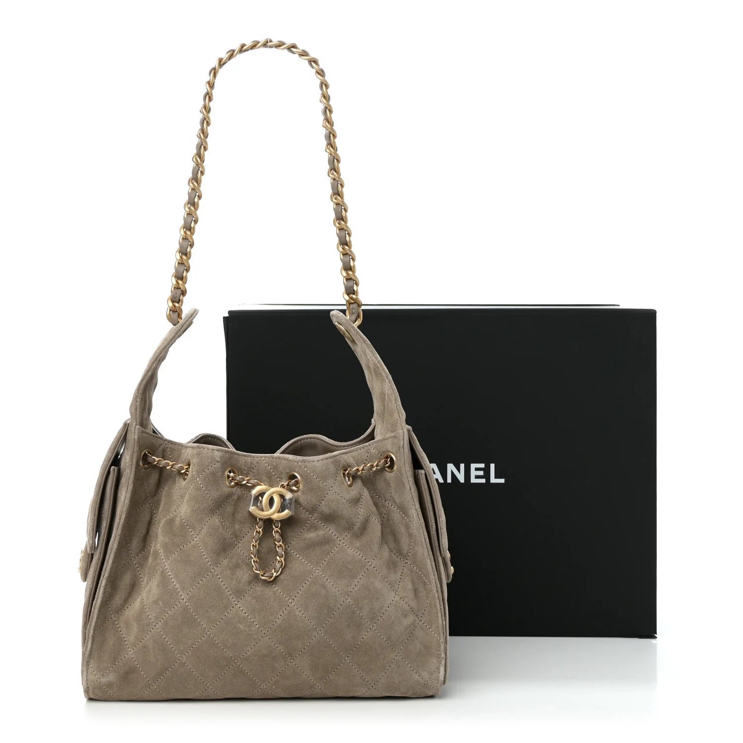 Suede Quilted Small  25 Handbag Dark Grey