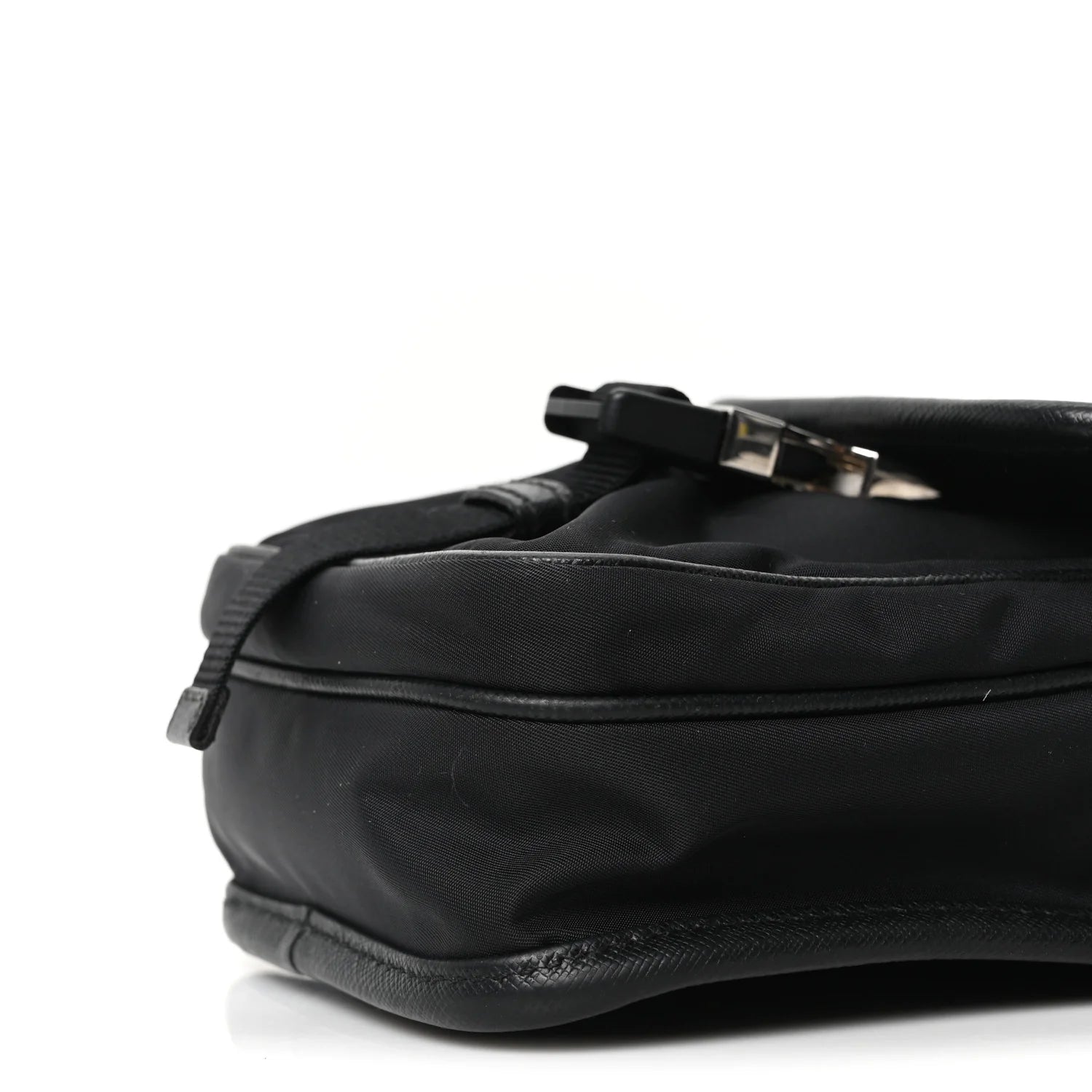 Re-Nylon Saffiano Mini Pocket Single Snap Buckle Messenger Bag Black