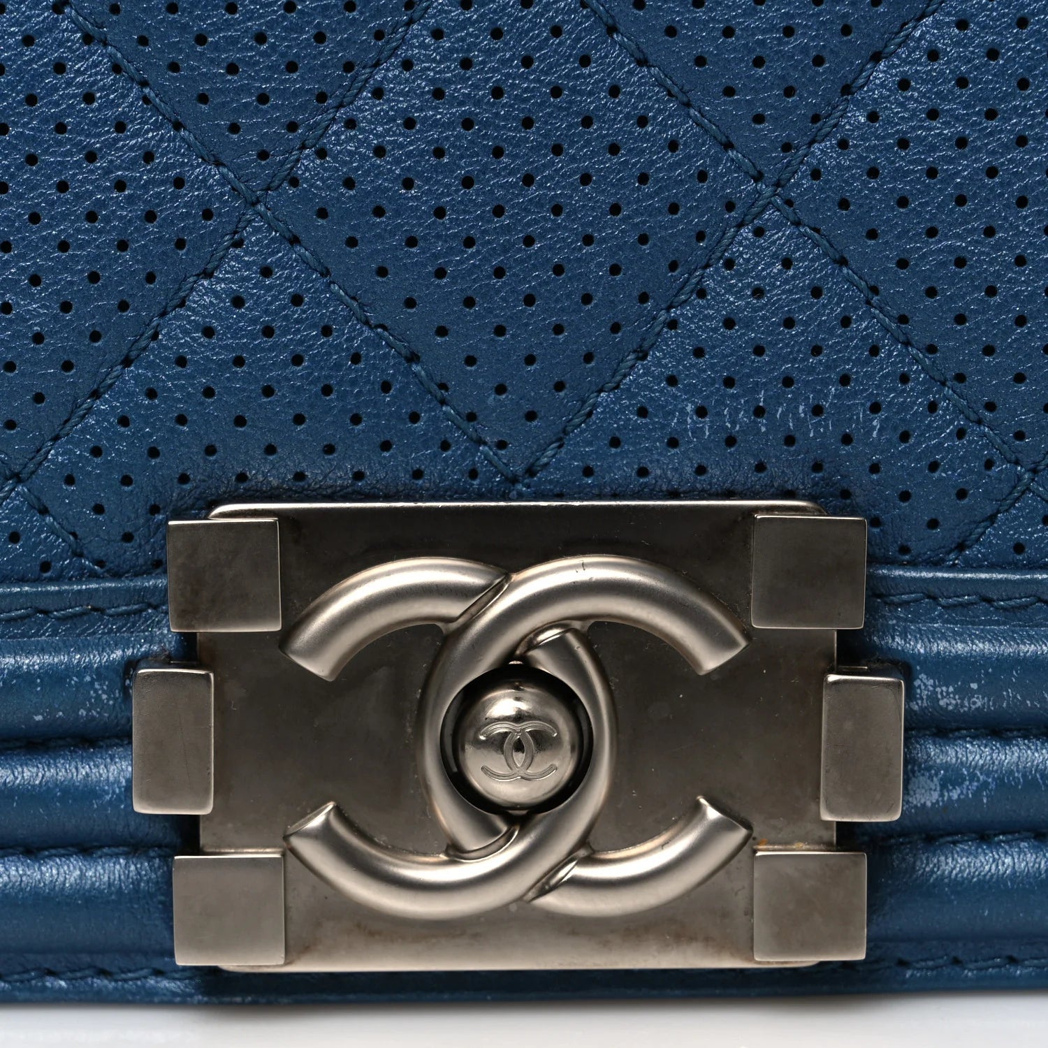 Perforated Lambskin Quilted New Medium Boy Flap Blue