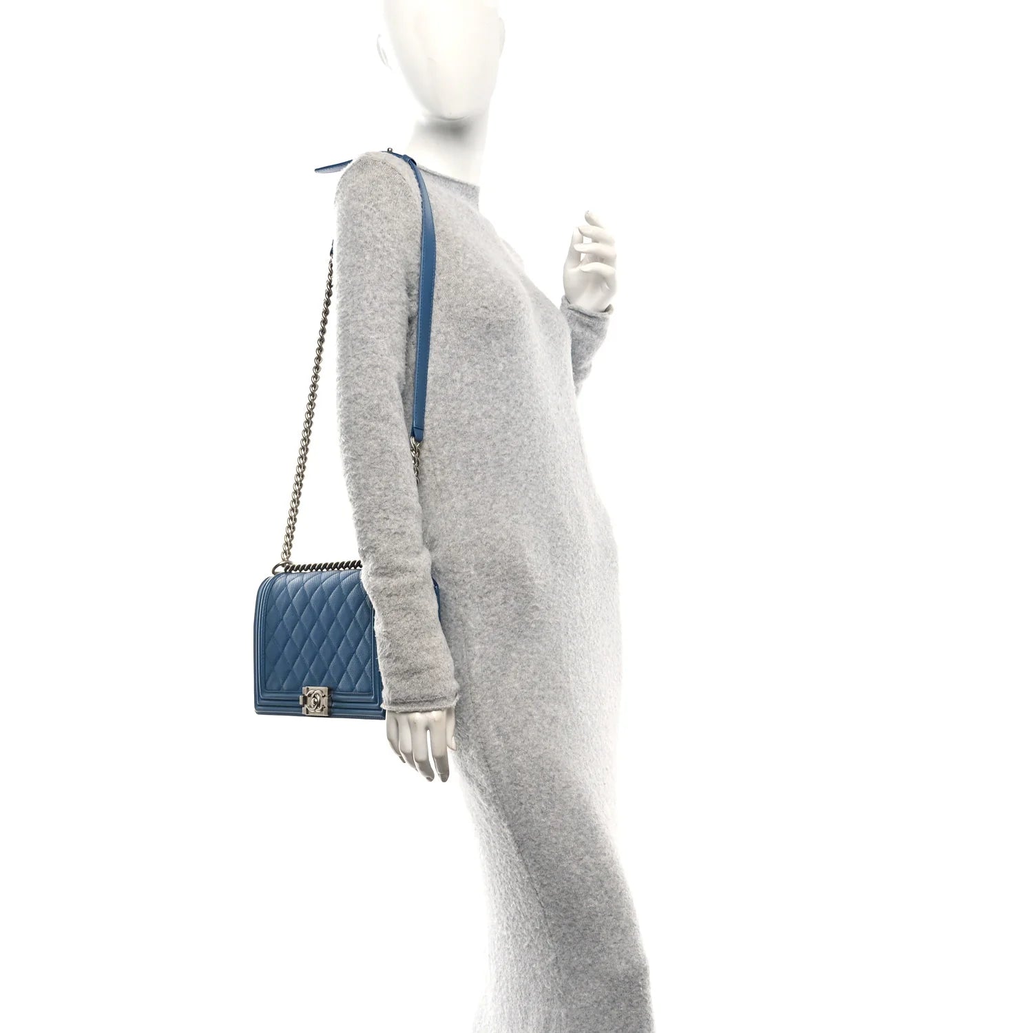 Perforated Lambskin Quilted New Medium Boy Flap Blue