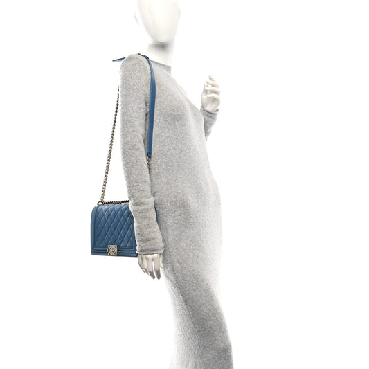 Perforated Lambskin Quilted New Medium Boy Flap Blue