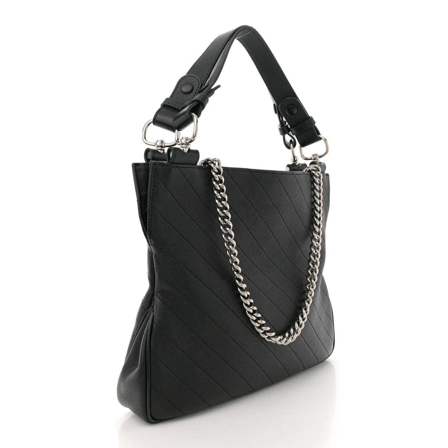 Sakai Be Green Calfskin Diagonal Stitched Small Blondie Tote Black