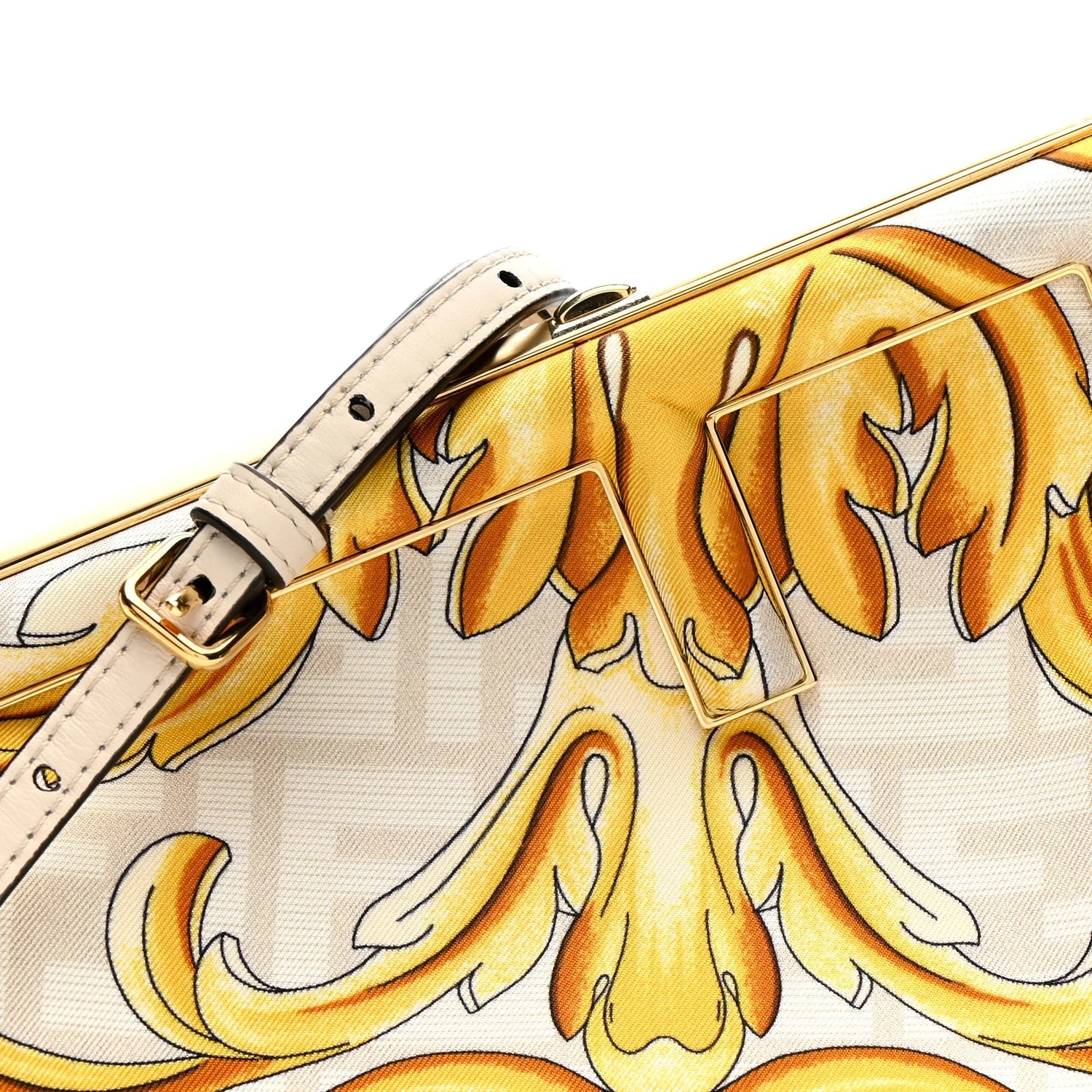 X VERSACE Silk Calfskin Fendace FF Baroque Print Medium  First White Gold