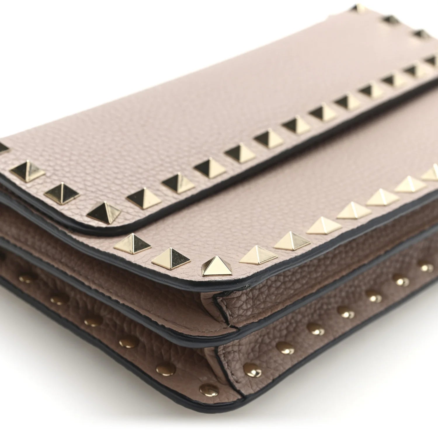 Grainy Calfskin Rockstud Chain Pouch Poudre