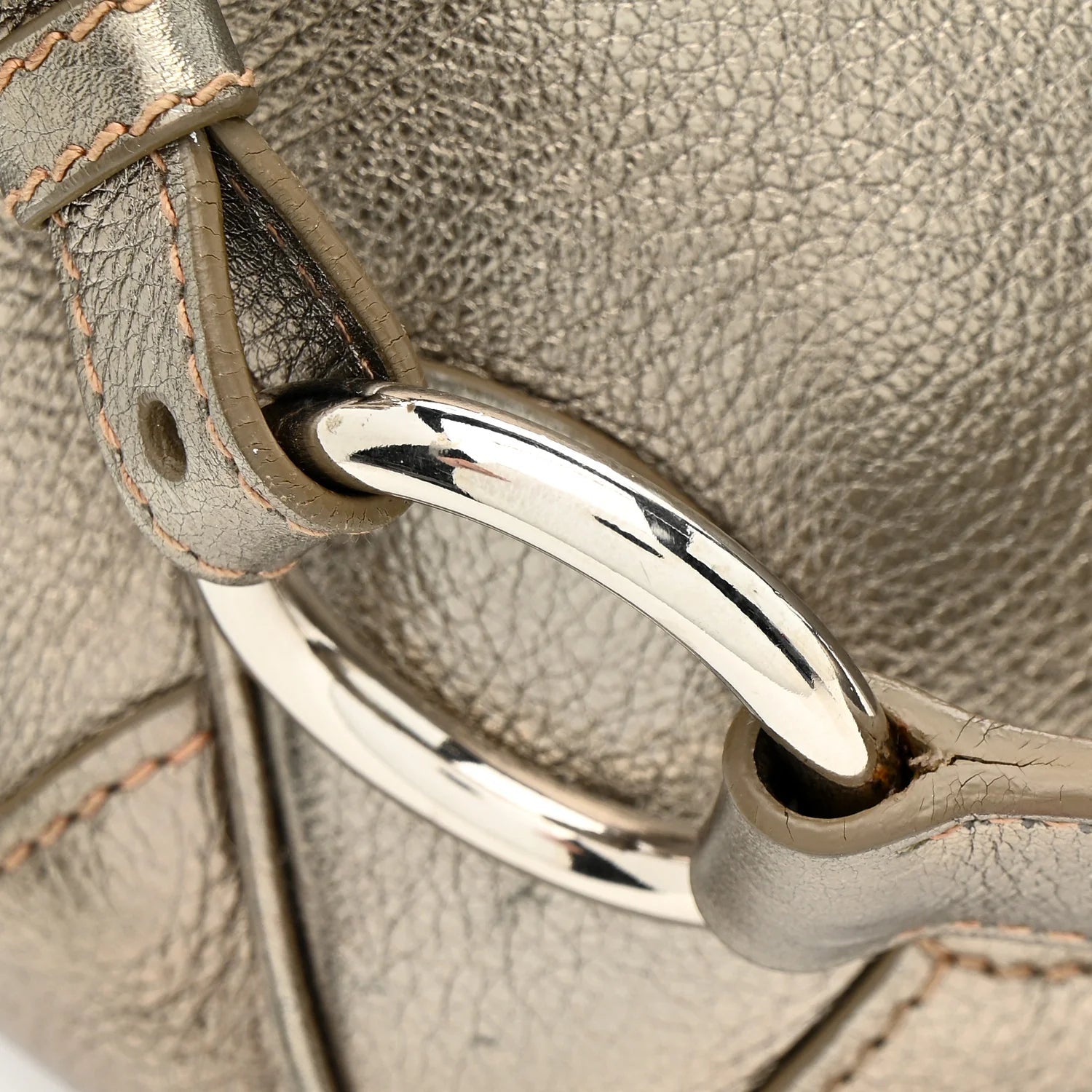 Metallic Vitello Daino Pushlock Shoulder Bag Peltro