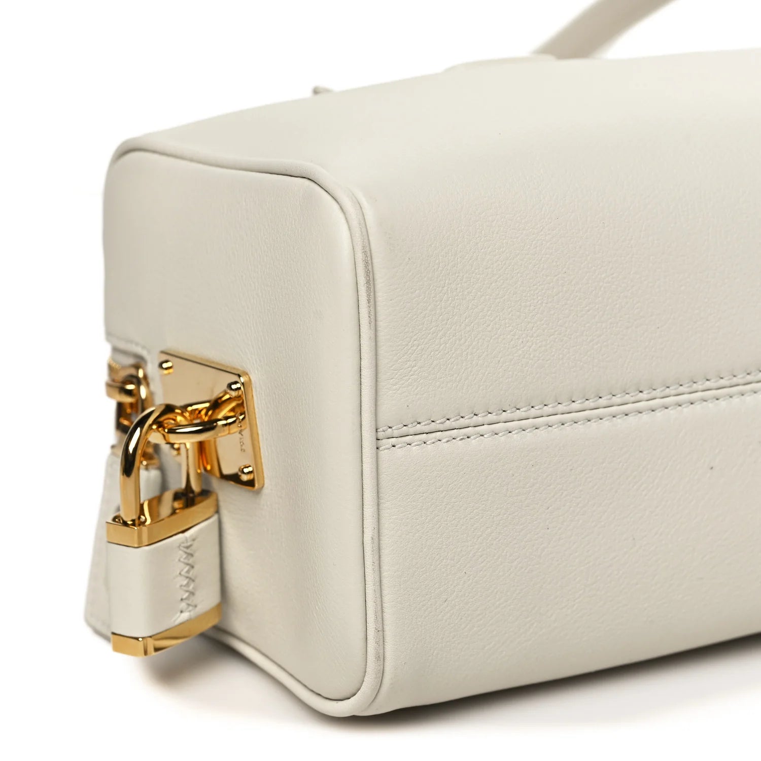 Soft Grain Medium Top Handle Bag with Padlock Bianco