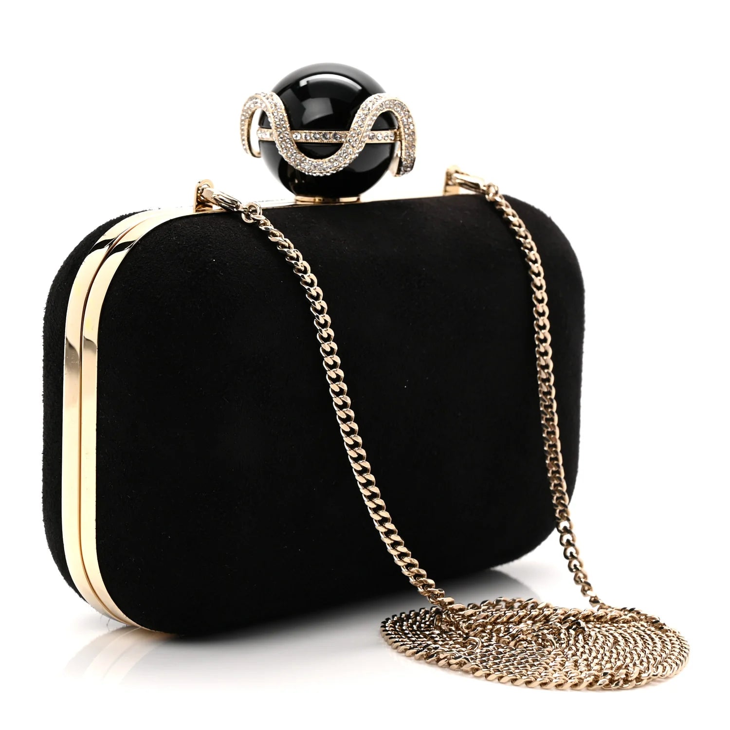 Suede Crystal Snake Cloud Clutch Black
