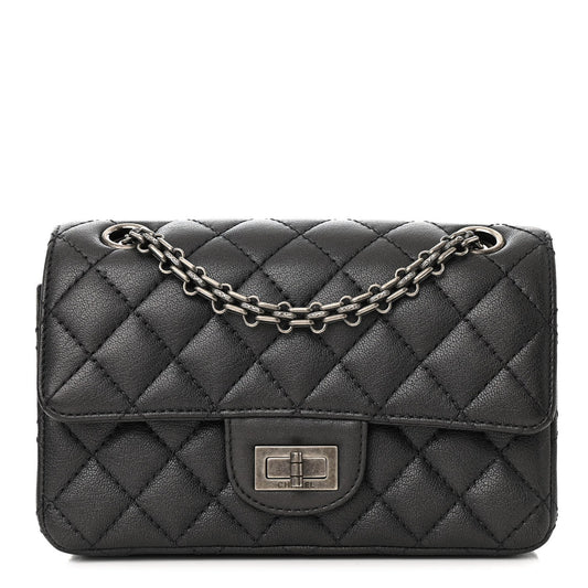 Metallic Sheepskin Quilted 2.55 Reissue Mini Flap Dark Silver