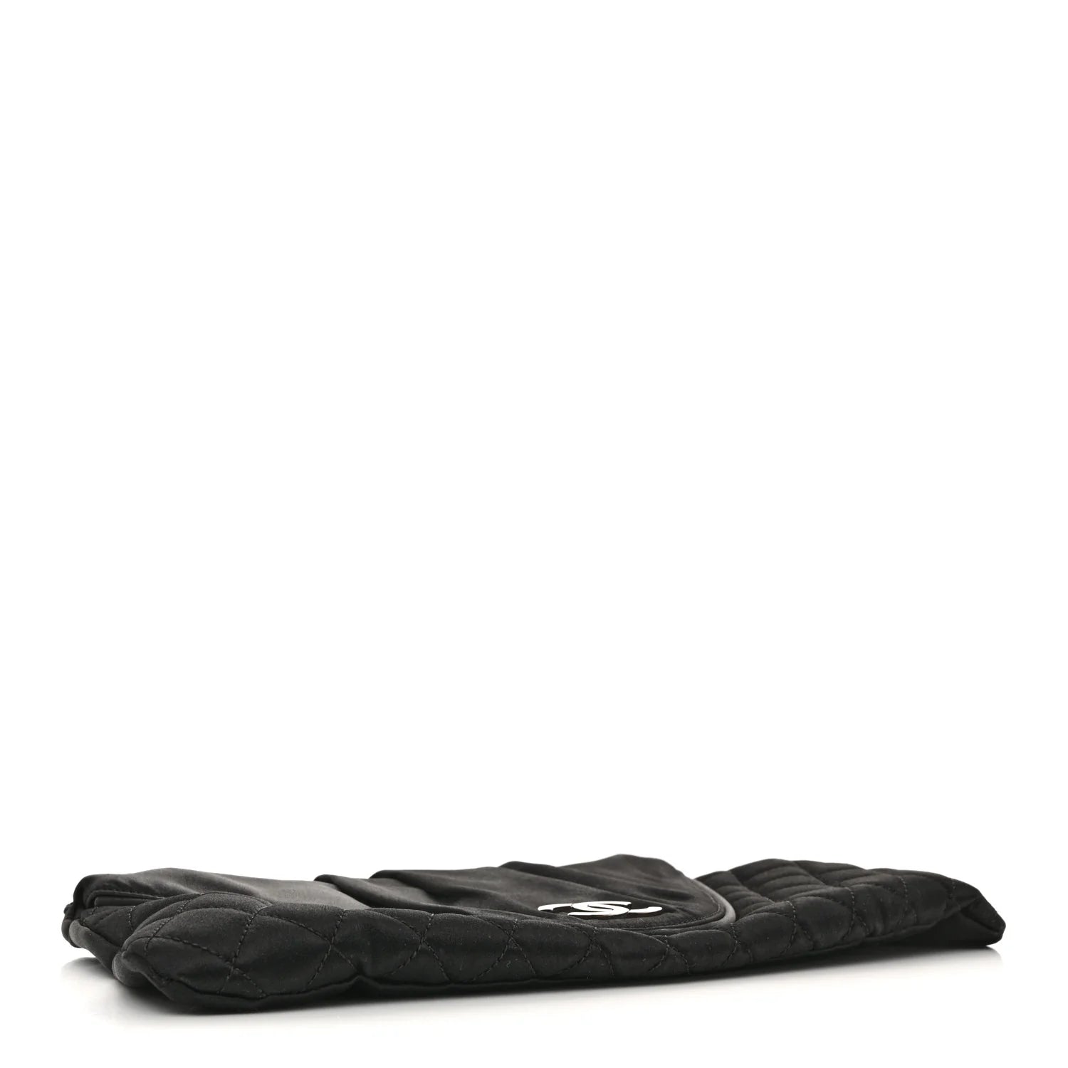 Satin Quilted Flap Clutch Black