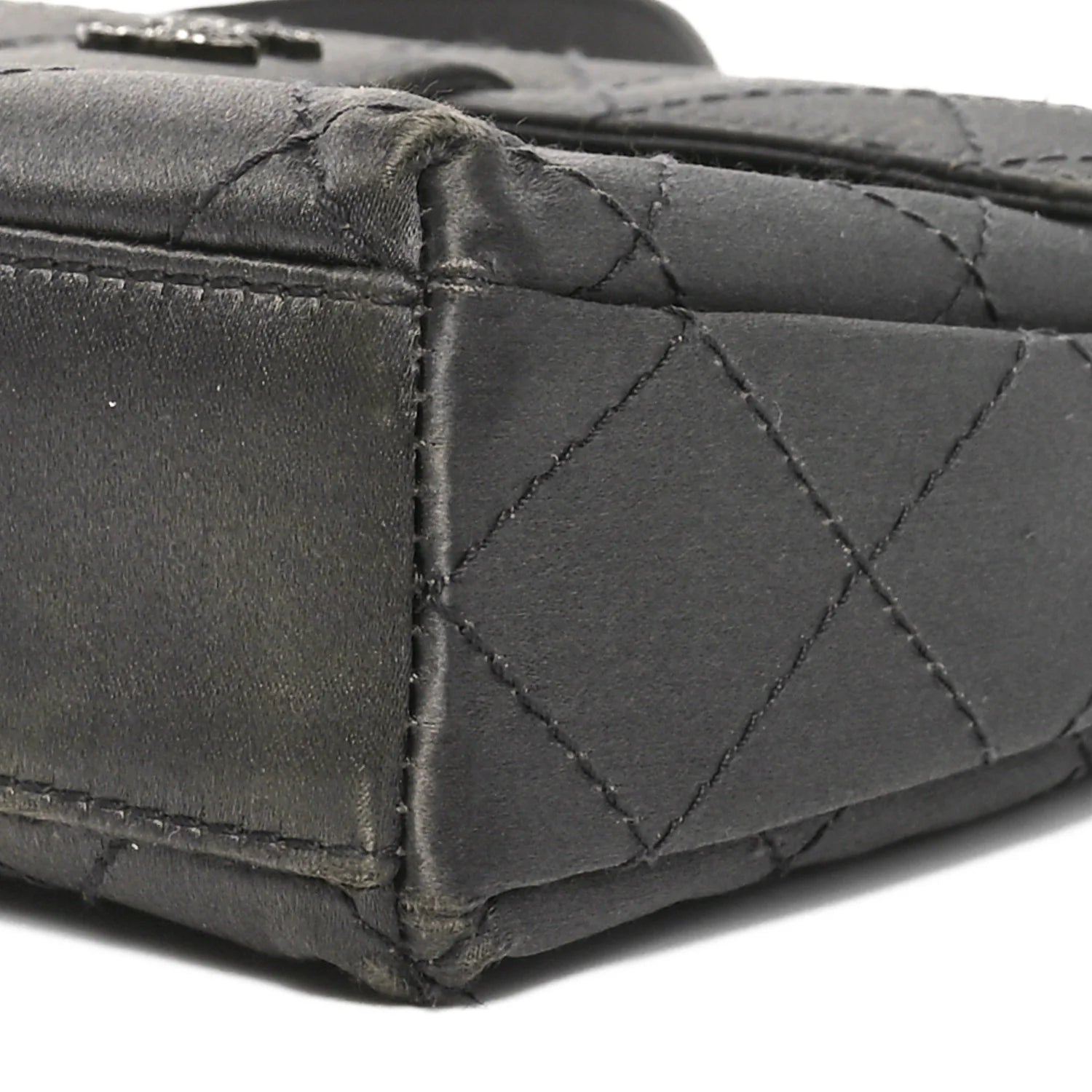 Satin Quilted Crystal CC Square Flap Grey