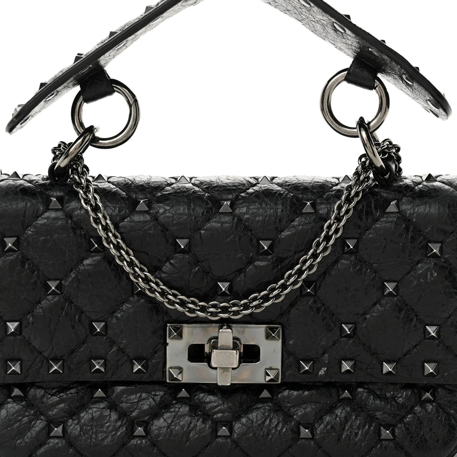 Craquele Nappa Small Rockstud Spike Shoulder Bag Black