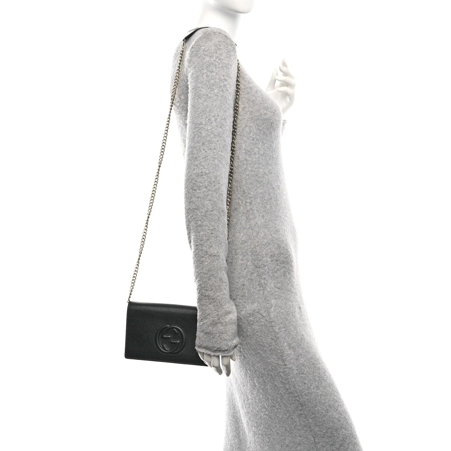 Pebbled Calfskin Soho Wallet on Chain Black