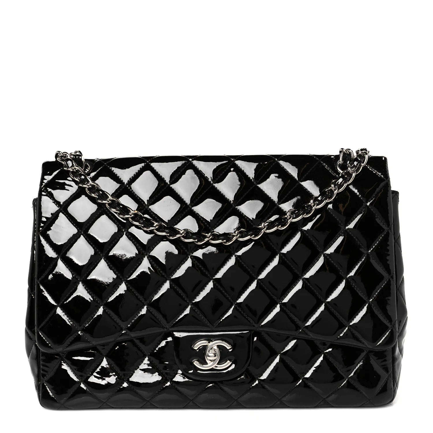 Patent Quilted Maxi Single Flap Black