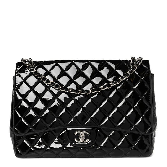 Patent Quilted Maxi Single Flap Black