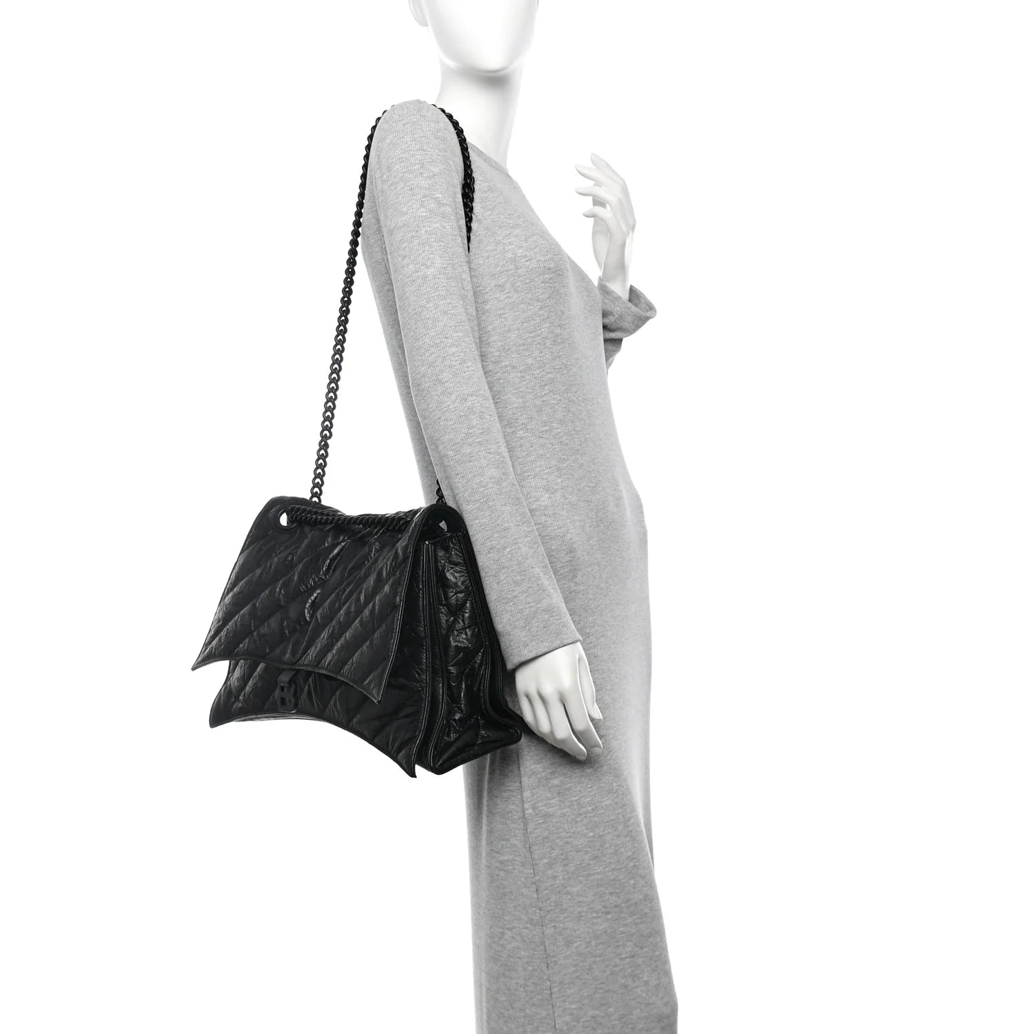 Crushed Calfskin Quilted Matte Black Hardware Large Crush Chain Bag Black