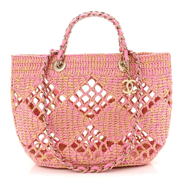 Raffia Effect Braided Small Shopping Bag Beige Pink