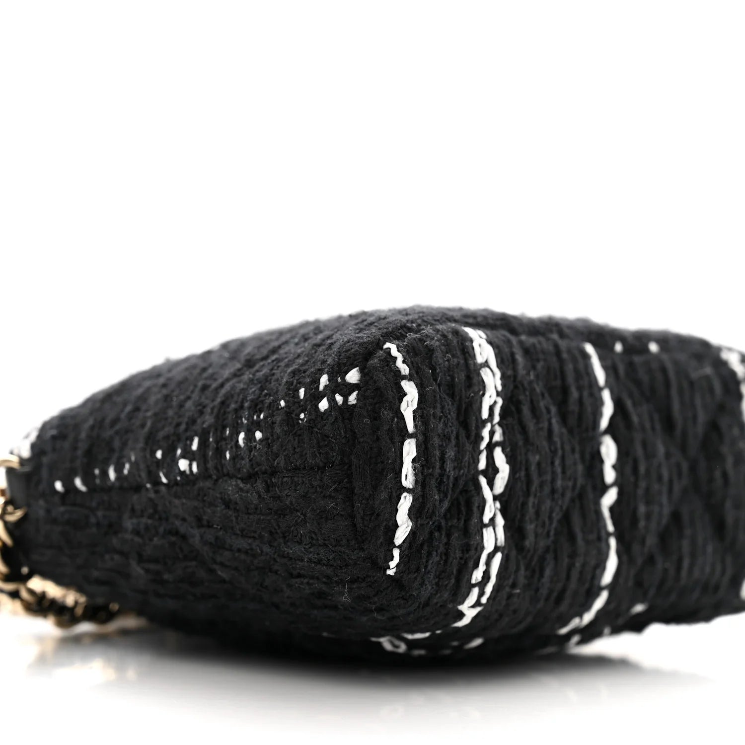 Tweed Quilted Mini Clutch with Chain Black White