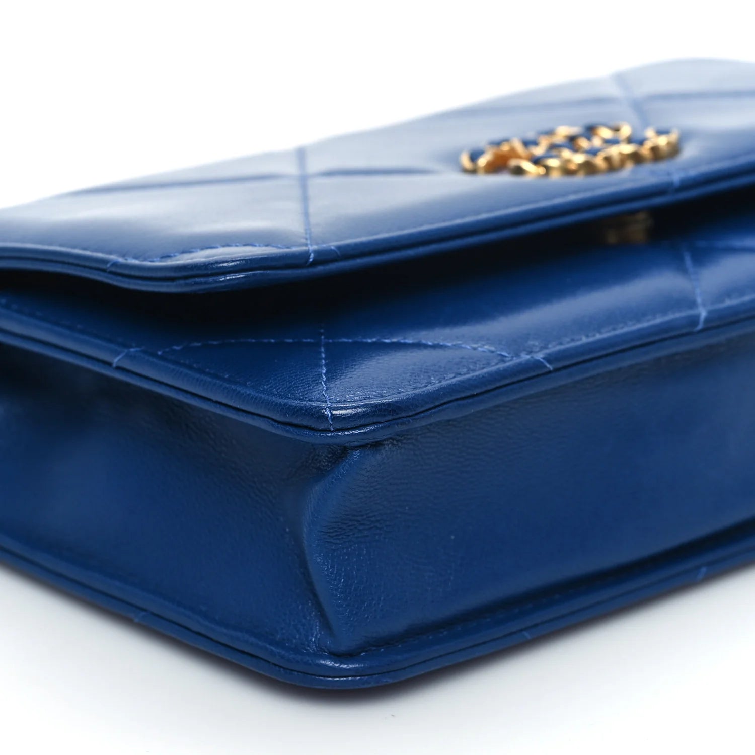 Shiny Goatskin Quilted  19 Wallet on Chain WOC Blue