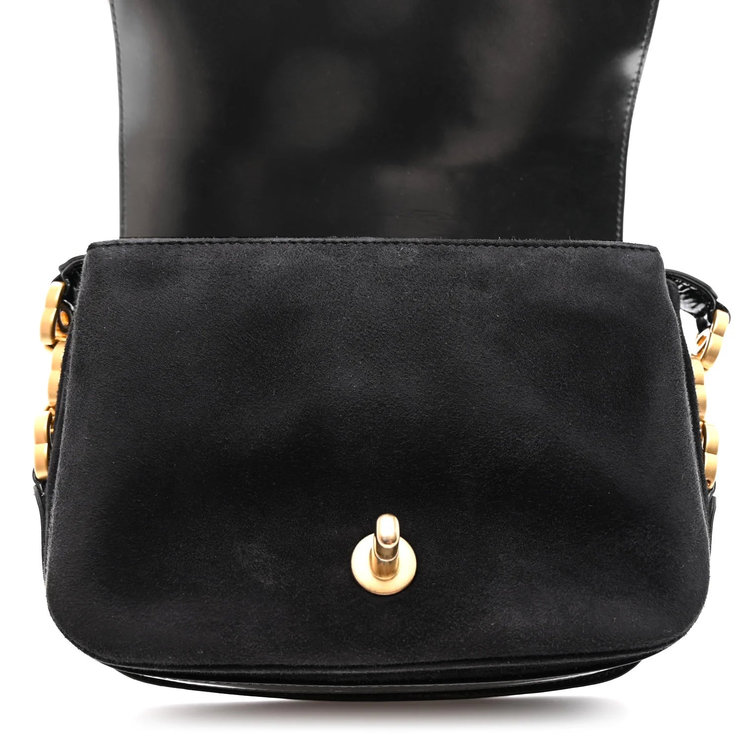 Shiny Calfskin Quilted Suede Goatskin Messenger Black