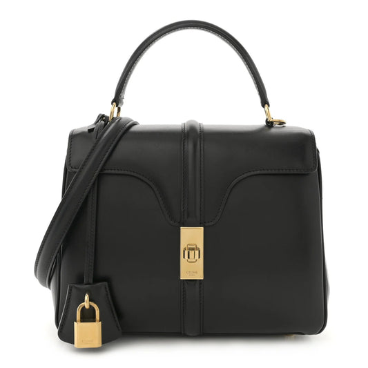 Satinated Calfskin Small 16 Top Handle Bag Black