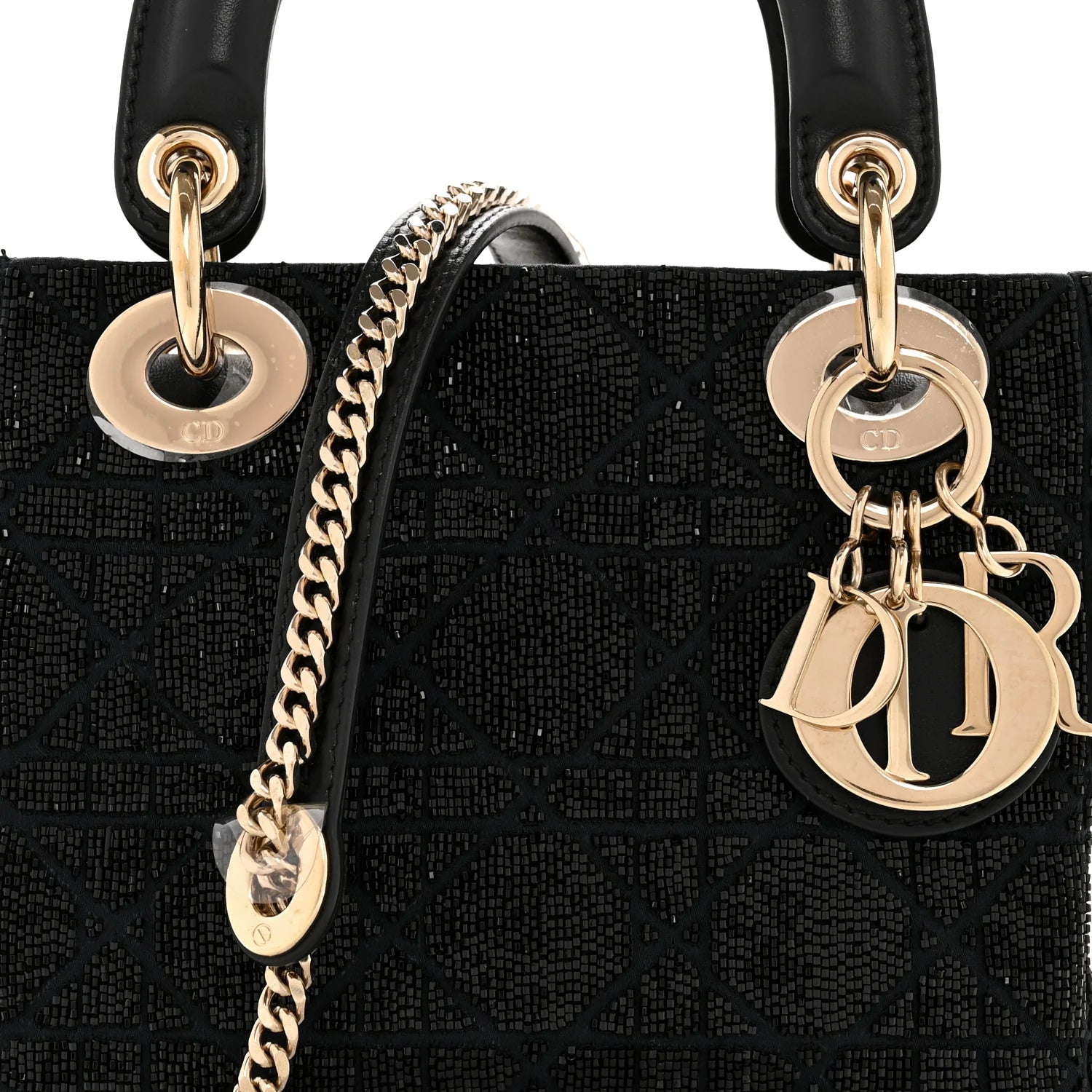 Lambskin Cannage Beaded Embroidery Mini Lady Dior Black